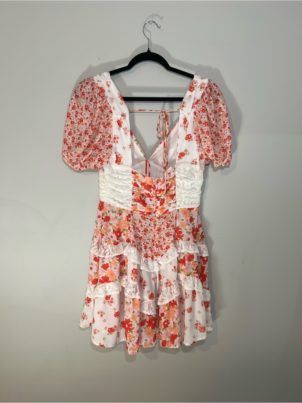 Altar'd State White Coral Floral Mini Dress Puff Sleeve Tiered Ruffle Boho Size - Picture 5 of 11